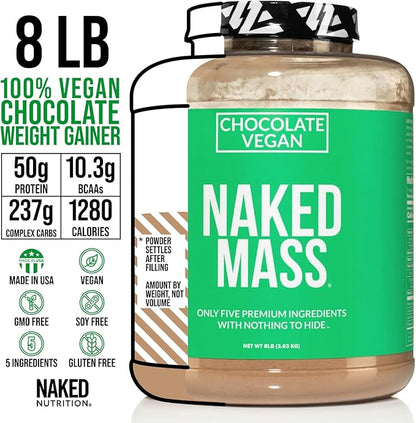 NAKED Mass - Chocolate Vegan Weight 8Lb Bulk, 1,280 Calories 11 Servings