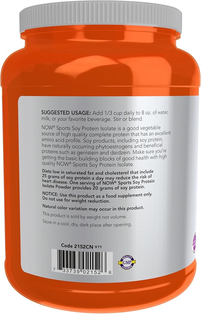 NOW Sports Nutrition, Soy Protein Isolate 20 g, 0 Carbs, 2-Pound