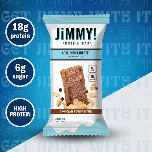 JiMMY'S! Functional Protein Bar - Chocolate Peanut Butter - 12 Count - 18g of Protein, Low Sugar, Gluten Free
