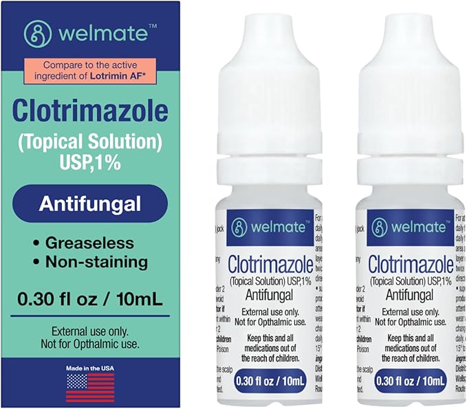 WELMATE Clotrimazole 1% Antifungal Topical Solution, 0.33 Fluid 2 Pack