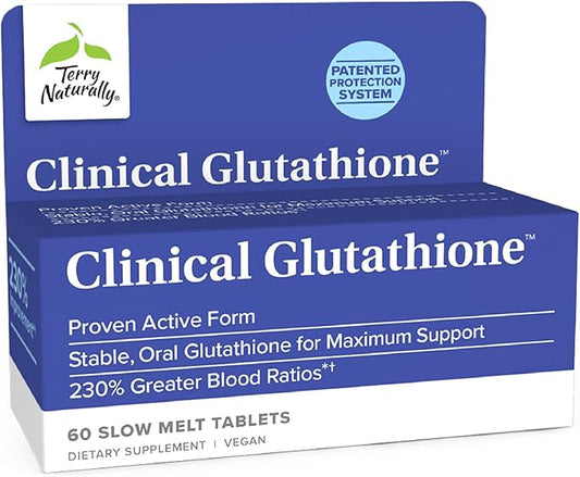 Terry Naturally Clinical Glutathione - 60 Slow Melt Tablets - Stable 300 mg L-Glutathione Supplement - Non-GMO, Vegan, Gluten Free - 30 Servings