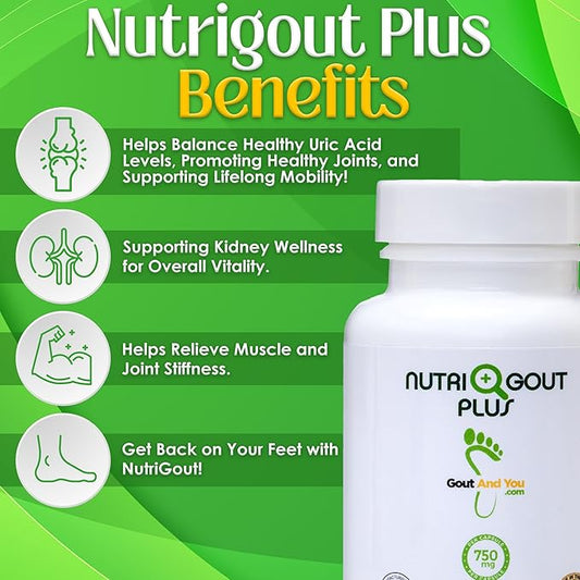 NutriGout Plus - Uric Acid Support Premium Formula - 60 Vegetarian Capsules - 750 mg per Capsule