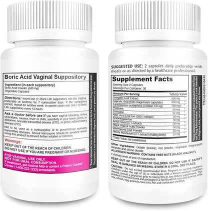 NutraBlast Boric Acid Vaginal Suppositories 600mg (30 Count) Bundle with Feminine Balance Complex (60 Capsules) | Vaginal Detox & Cleanse | Supports Healthy Intestinal Flora & Immune System