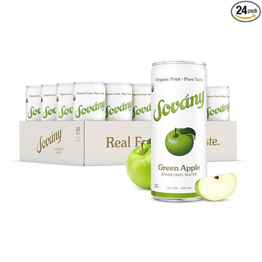 Sovány Sparkling Water, Green Apple, Seltzer Water Drinks, USDA Organic, Made With Real Fruit, Non-GMO, Vegan, No Added Sugar, Low Calorie, 12 fl oz, 24 Pack