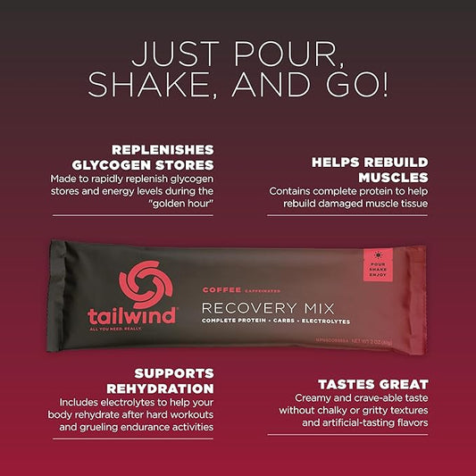 Tailwind Nutrition Recovery Mix, Complete Protein, Carbohydrates, and Electrolytes Powder Drink Mix for Post-Workout, Free of Gluten, Soy, and Dairy, Vegan, 12 Servings, Coffee