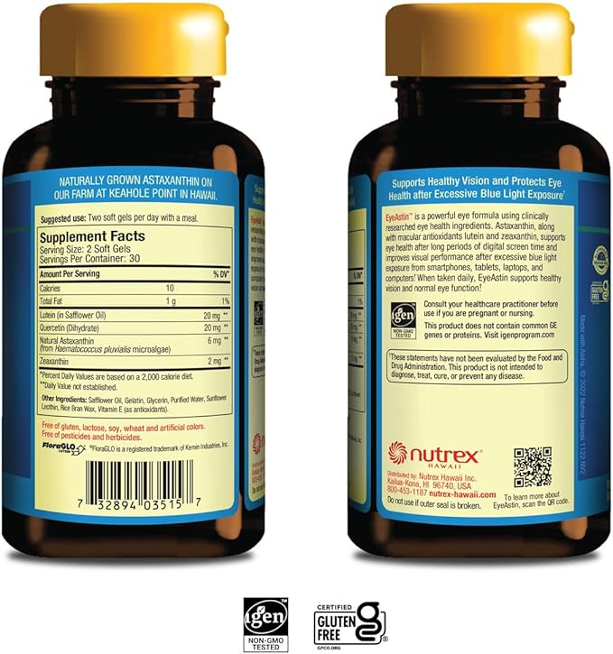 EyeAstin, BioAstin Hawaiian Astaxanthin with Lutein 60 Count