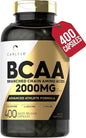 Carlyle BCAA Amino Acids Capsules | 2000mg | 400 BCAA Capsules | Non-GMO, Gluten Free Branch Chain Amino Acids Supplements