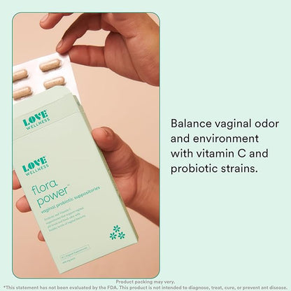 Love Wellness Flora Power | Vaginal Probiotic Suppositories with Vitamin C for Vaginal Health | Vaginal Suppository for Healthy pH Balance & Vaginal Care | Fragrance-Free | 10 Count