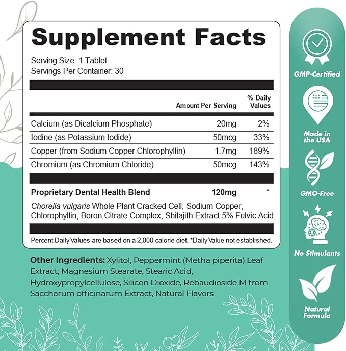 Denticore - Original Formulated Supplements for Teeth and Gums Health | Bad Breath Treatment for Adults | Boosts Oral Health - 100% Natural, Made in USA, 30 Tablets, 3 Month Supply