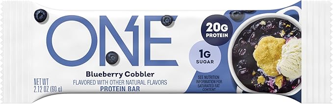 ONE Protein Bars, Blueberry Cobbler, Gluten Free with 20g Protein and 1g Sugar, Pantry Staples, 2.12 oz (12 Count)