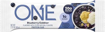 ONE Protein Bars, Blueberry Cobbler, Gluten Free with 20g Protein and 1g Sugar, Pantry Staples, 2.12 oz (12 Count)