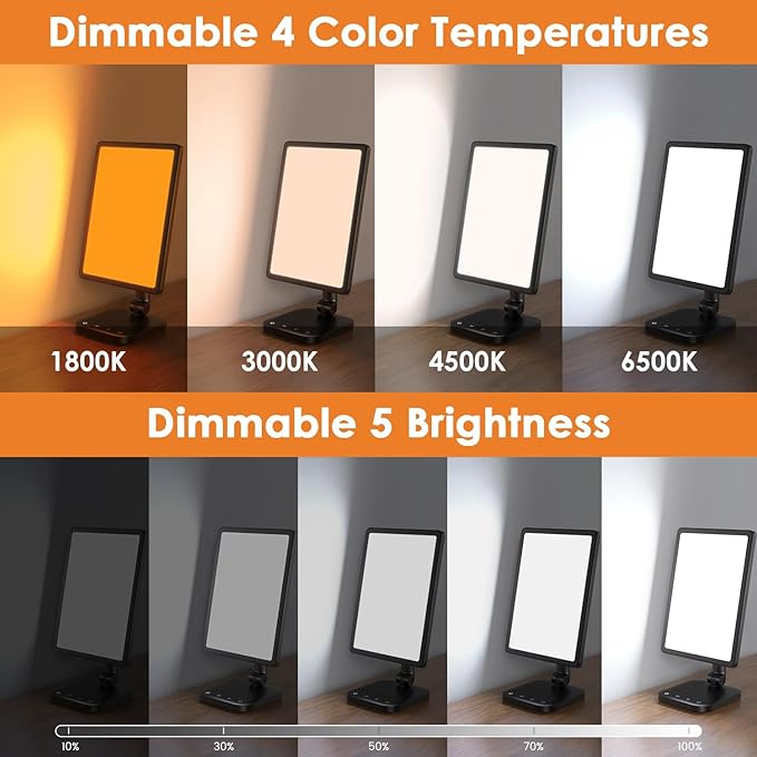 Light Therapy Lamp，UV-Free 12000 Lux Sun 5 Brightness 1800-6500K Color 1H Timer