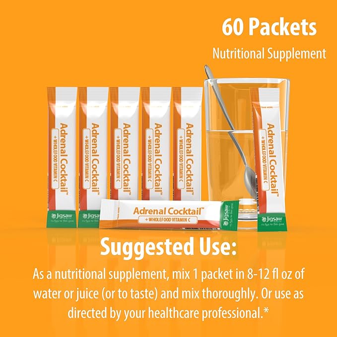 Jigsaw Health Adrenal Cocktail + Wholefood Vitamin C | with Potassium Bicarbonate, Sea Salt, and Acerola Cherry Extract | 60 Servings (Packets)