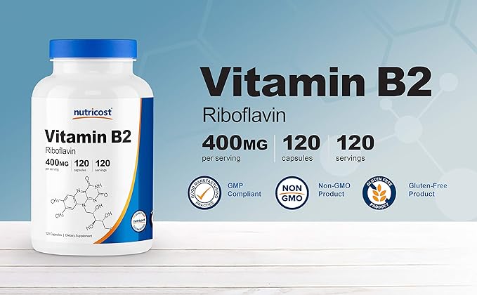 Nutricost Vitamin B2 (Riboflavin) 400mg, 120 (3 Bottles)