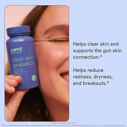 Love Wellness Clear Skin Probiotic | Clear Up Hormonal Acne Pimples, Redness & Pore Minimizer | Skin Care with Zinc, Bifidobacterium Longum & Chaste Tree Fruit Extract | Acne Treatment | 30 Count