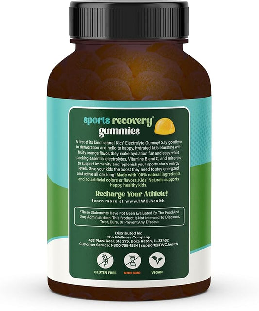 The Wellness Company Kids Sports Recovery Gummy Supplement | 60 Gummies - 1 Month Supply | Natural Eloctrlyte Booster with Essential Vitamins and Minerals to Replenish and Hydrate