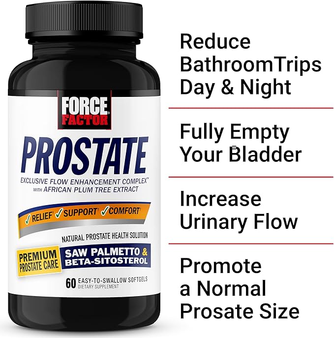 Force Factor Prostate Saw Palmetto and Beta Sitosterol Supplement for Men, Prostate Health/Size Support, Urinary Relief, Bladder Control, Reduce Nighttime Urination, 60 Softgels