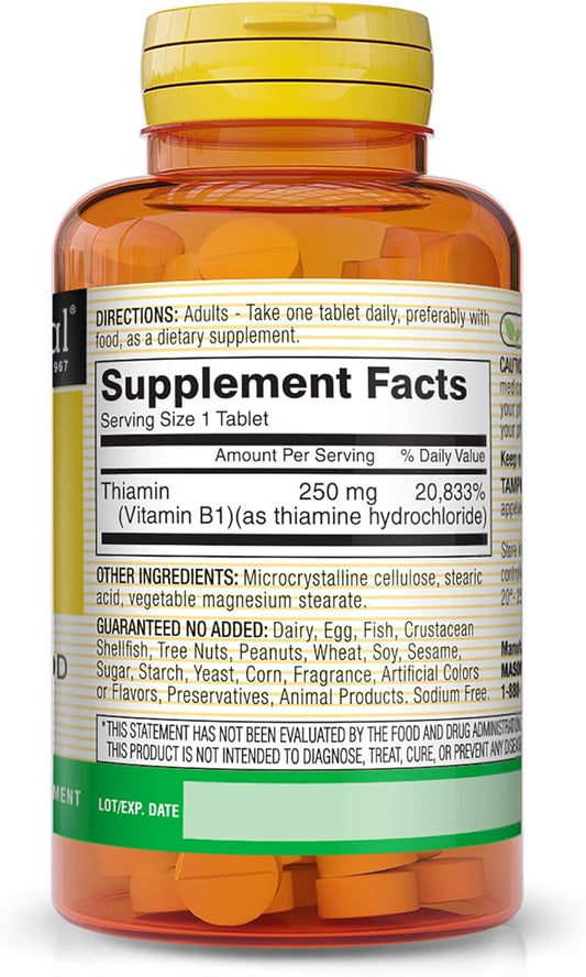 MASON NATURAL, Vitamin B-1 Thiamine Tablets, 250 Mg, 100-Count Bottle,
