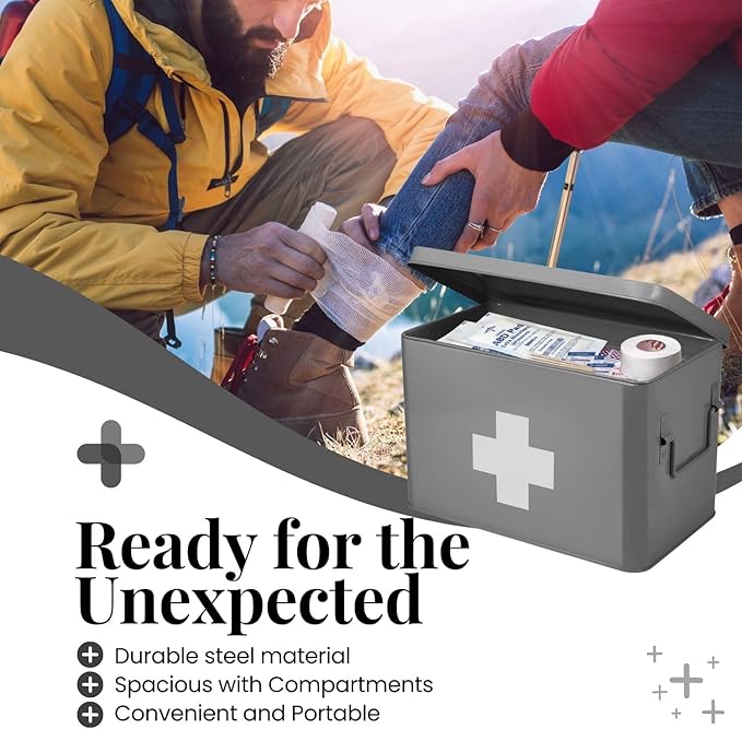 Flexzion First Aid Box Organizer Empty 13" Gray