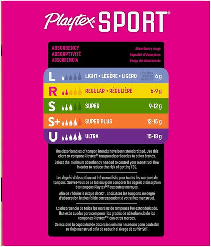Playtex Sport Tampons, Regular Absorbency, Fragrance-Free 48ct (Packaging