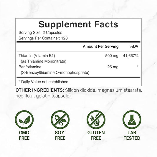 Vitamin B1 500mg with Benfotiamine, 240* B1