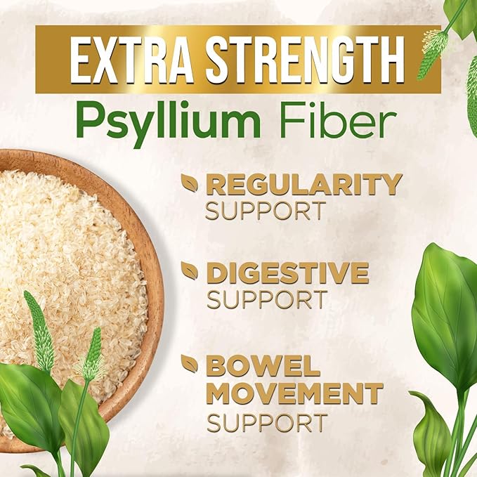 Psyllium Husk Capsules 1500mg, Natural Soluble 60 Capsules