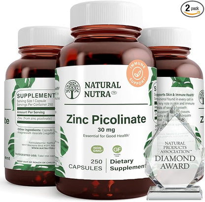 Natural Nutra Zinc Picolinate 30 mg, 250 Capsules (2 Pack)
