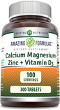 Amazing Formulas Calcium Magnesium Zinc D3 300 Tablets 1000mg - 400mg - 25mg Plus D3 600 600 IU 3 Tablets)