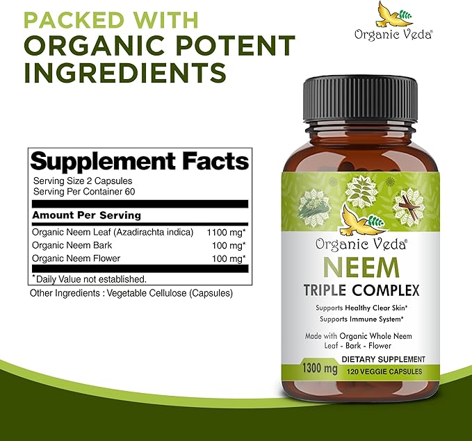 Organic Veda Neem Capsules with Triple 120 Count