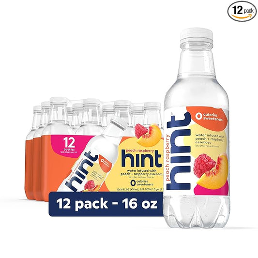 Hint Water Peach Raspberry, Pure Water Infused with Peaches & Raspberries, Zero Sugar, Zero Calories, Zero Sweeteners, Zero Preservatives, Zero Artificial Flavors, 16 Fl Oz (Pack of 12)