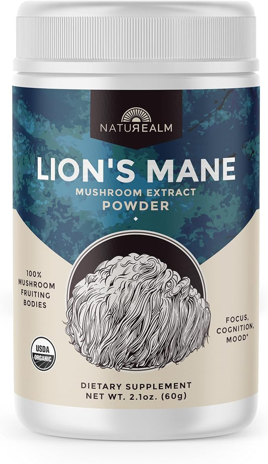 Naturealm - Lion’s Mane Mushroom Powder 100 Percent 60-Day Supply
