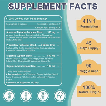 Digestive Enzymes for Women-Men for Digestion, 90 Veggie