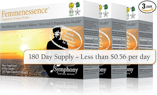 Femmenessence MacaHarmony – Scientifically Proven to Support Hormone Balance for Women, Regular Menstrual Cycle, PMS, Acne, Healthy Skin, Fertility, 360 Natural Organic Maca Capsules, 180-day Supply