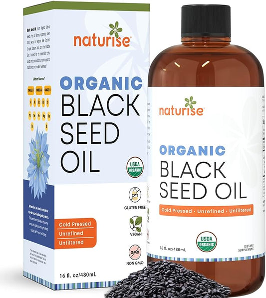 Organic Black Seed Oil - Organic Cold Pressed Black Cumin Seed Oil - Vegan Non-GMO Gluten Free Black Seed Oil Liquid (Nigella Sativa) Blackseed Oil for Hair & Skin, General Wellness (16 Fl Oz.)