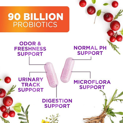 Daily Probiotics for Women - PH Balance, Digestive, UT, & Feminine Health Support, 90 Billion CFU Vaginal Probiotics with Prebiotics, 16 Strains with Cranberry, Pro Biotics for Women, 60 Capsules