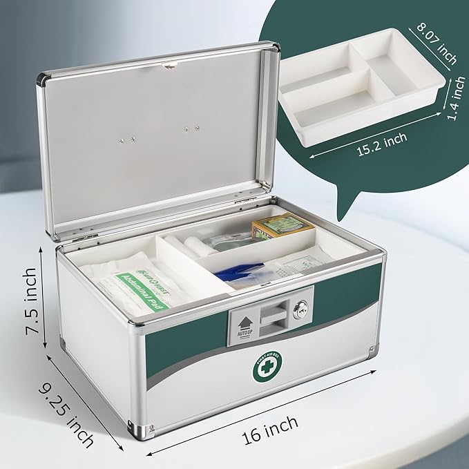 Med Box, Medicine Lock Box,Locking Medicine Boxes【Extra-Large16 x 9.25 x 7.5 Inch】,Lock