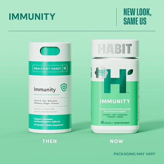 Habit Immunity Supplement (60 Capsules) - New Look, Echinacea, Elderberry, Turmeric, Zinc Blend to Support Immune Health and Antioxidant Levels, Vegan, Non-GMO (1 Pack)