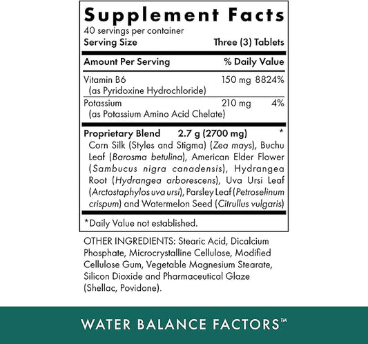 MICHAEL'S Health Naturopathic Programs Water Balance Factors - 120 Vegetarian Tablets - Helps Balance Fluid Levels - with Potassium & Vitamin B6 - Gluten Free, Kosher - 40 Servings