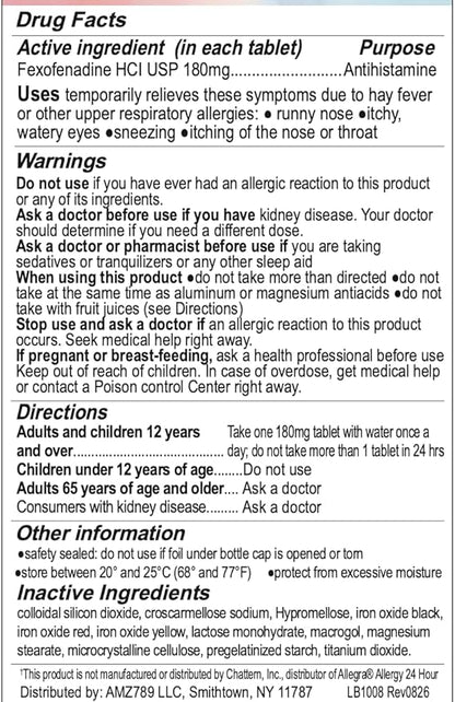 Allergy Relief | Fexofenadine HCl 180mg, 24-Hour Antihistamine, (30 Count 2))