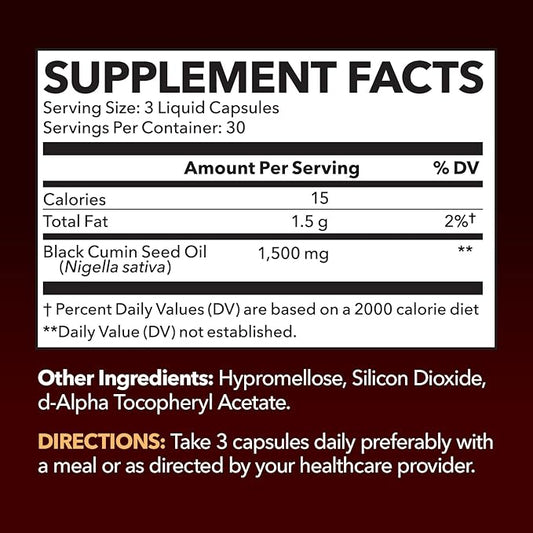 Cold Pressed Black Seed Oil Capsules - 1500mg Black Cumin Supplement for Immune Function, Joint Health, and Digestive Support - Hair & Skin Superfood - Nigella Sativa - 1 Month Supply, Unflavored