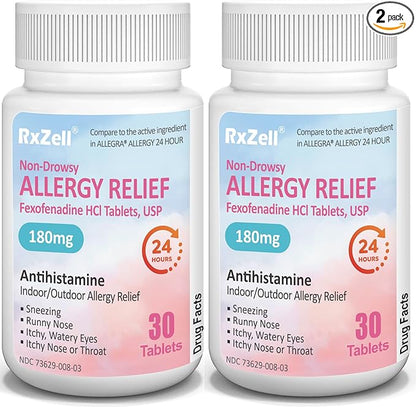 Allergy Relief | Fexofenadine HCl 180mg, 24-Hour Antihistamine, (30 Count 2))