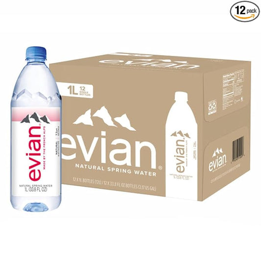 Evian Natural Spring Water, 1 L bottle, 12 pack
