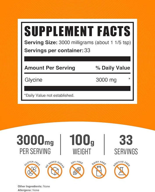 BulkSupplements.com Glycine Powder 3000mg - 3000mg per 100g (3.5 (3.5 oz)