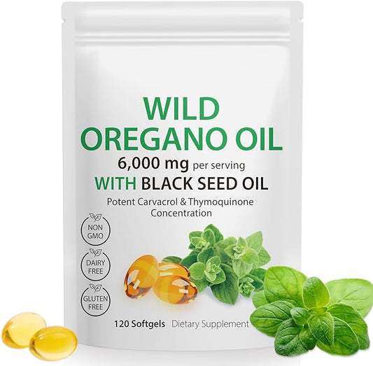 Oil of Oregano Softgels,Wild Oregano Oil 6,000mg with 200mg Capsules, 120 Count,