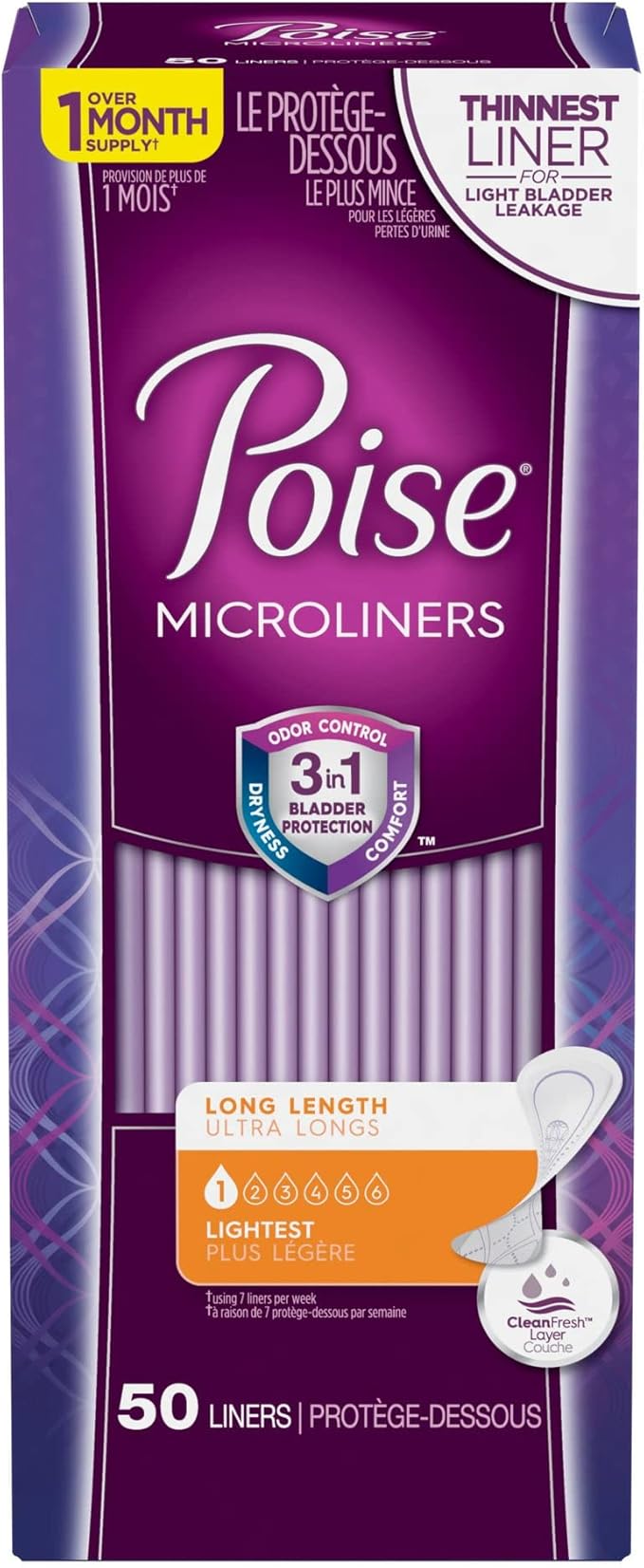 Poise Microliners Incontinence Lightest Absorbency Panty 50 Count