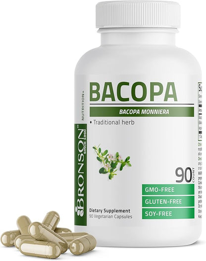 Bronson Bacopa Supports Healthy Brain Function and Mental Performance, Traditional Herb, Non-GMO, 90 Vegetarian Capsules