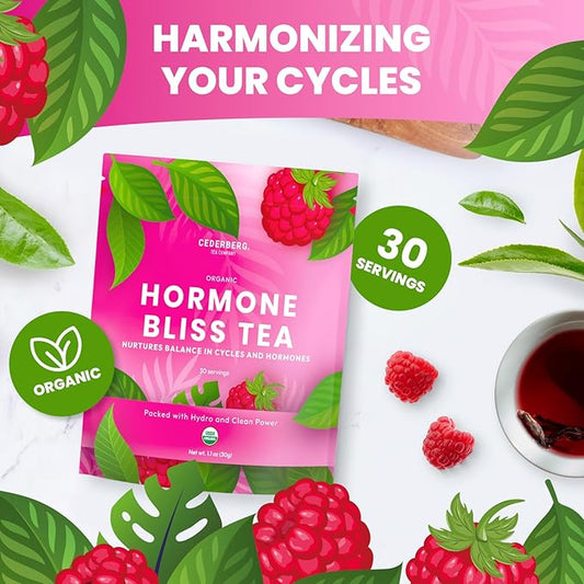 Cederberg Hormone Bliss Tea Hormone Balance Tea for PCOS Organic Raspberry Loose Leaf Tea for Women with Spearmint Female Fertility Tea Caffeine Free 30 Servings