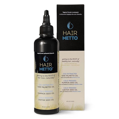HAIRMETTO® Topical Saw Palmetto and Pumpkin Seed Oil Extract for Hair Loss, Strengthens Hair Roots, Soothes Dry Scalp, with Rosemary, Castor Oil, and Lavender Scent, 4oz Bottle