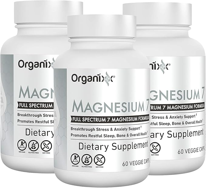 Organixx Magnesium Supplement, Natural Magnesium Capsules for Sleep Support, Muscle Recovery, with Vitamin B6 and Manganese Citrate and Glycinate, Vegan, Non GMO, 180 Count (60 Capsule 3 Pack)