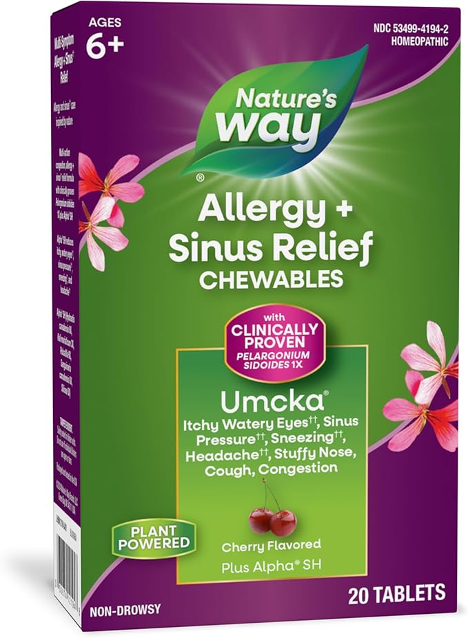 Nature's Way Umcka Allergy+Sinus Homeopathic, Sneezing, 20 Chewable